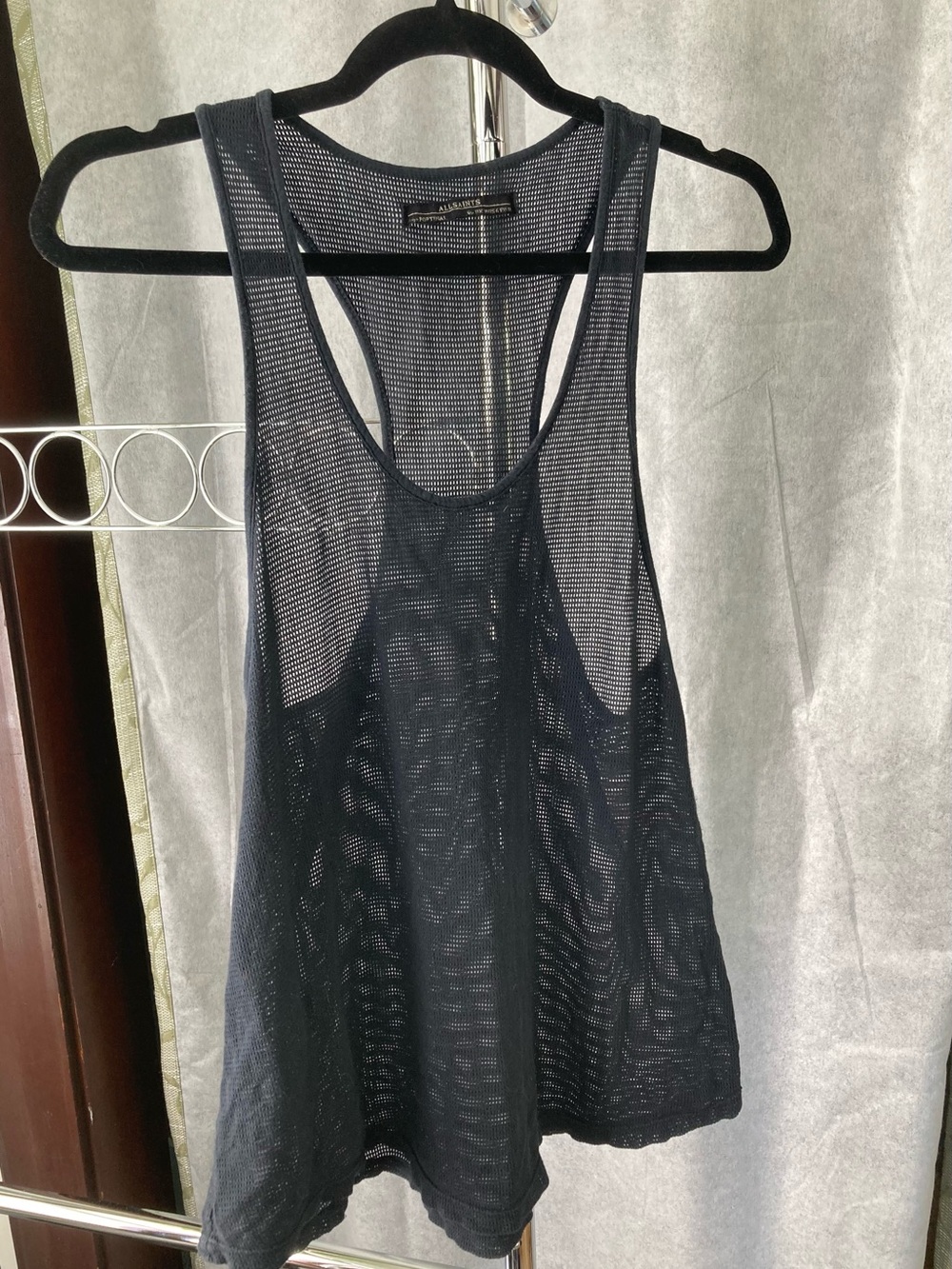 All Saints Black Mesh Racerback Tank Top